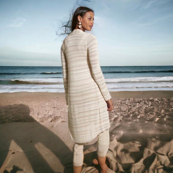 CHICOS Chico's KENNEDY Long CARDIGAN SWEATER Tan Beige SIZE 1 M 8 - Picture 3 of 12